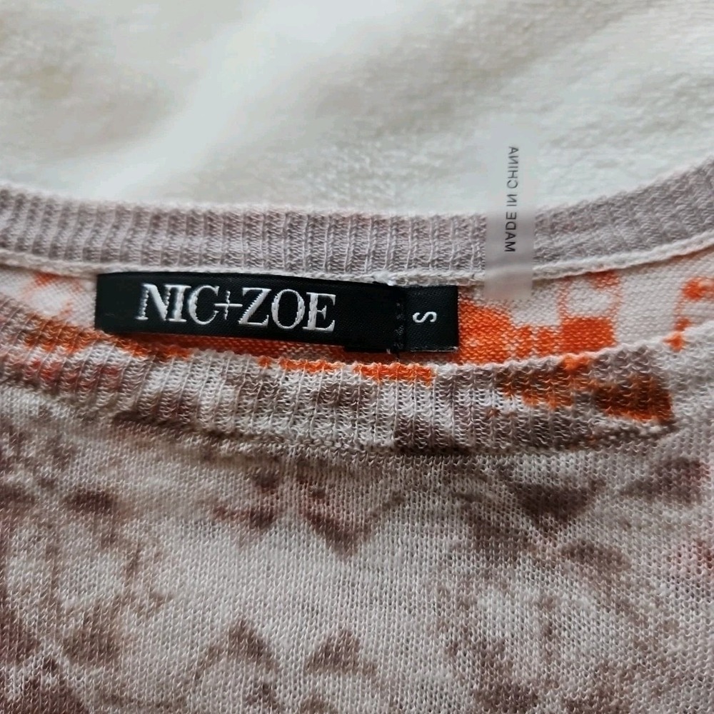 NIC+ZOE Womens Orange Geometric Tribal Print Linen Blend Knit Tunic Top Small - Picture 5 of 8